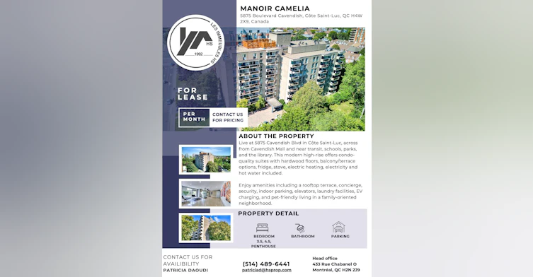 3.5-5875 Boul Cavendish, Côte-Saint-Luc, QC, H4W 2X9